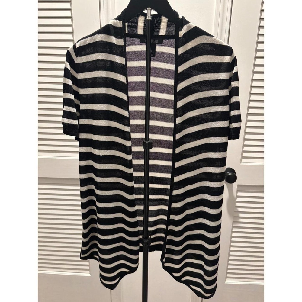 White House Black Market Open Front Cardigan. Black Stripe. SZ S